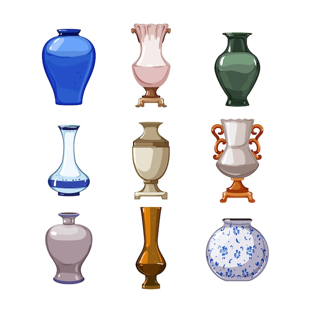 Antique vase set cartoon vector illustration