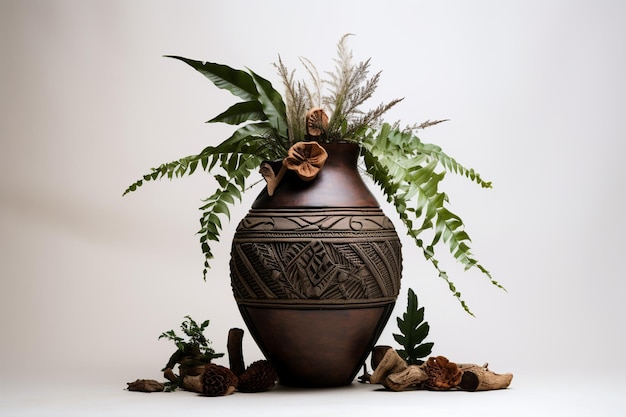Вектор Антикварная ваза с цветным узором, изолированным на белом керамический классический греческий кувшин с цветочной волной