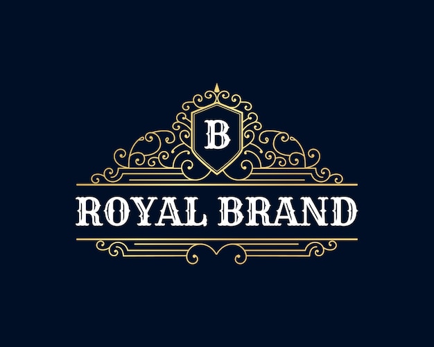 Вектор Античный винтажный ретро роскошный геральдический викторианский каллиграфический логотип с декоративной рамкой