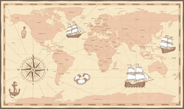 Vector antique world map