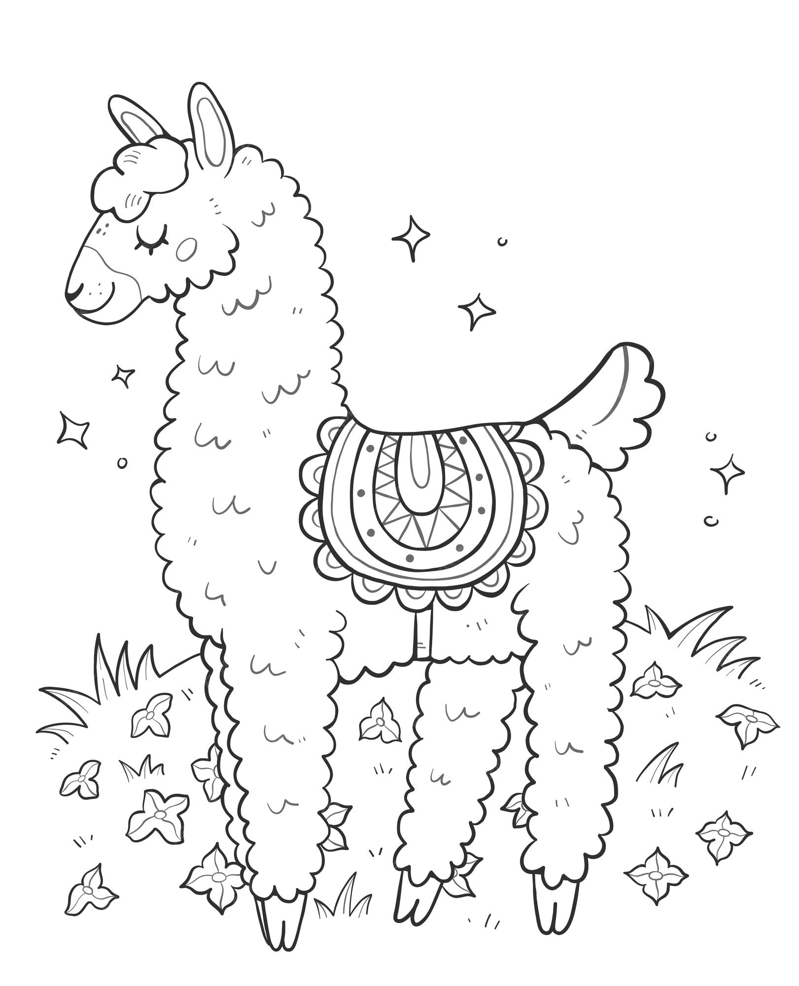 Premium Vector Antistress coloring book with cute llama outline