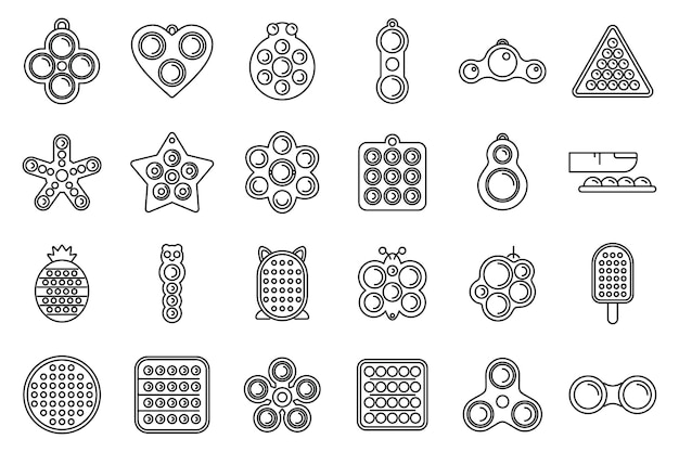 Antistress toy icons set outline vector Dimple sensory