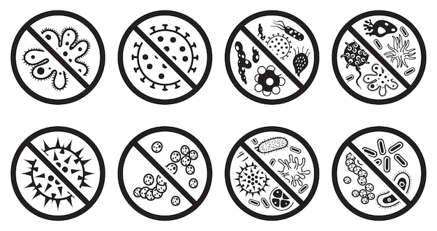 ベクトル 抗ウイルスおよび抗菌アイコン。