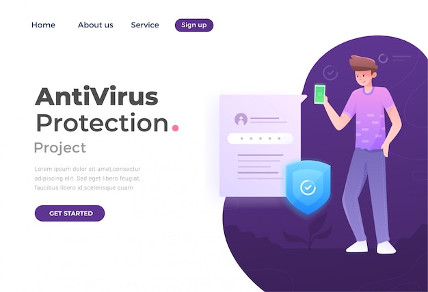Vettore pagina di destinazione della protezione antivirus