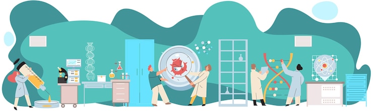 Vector 抗ウイルス ワクチン 科学研究を行う科学者 研究室助手 医療研究所で働く試験管 化学実験を行う研究者 液体と装置をテストする 研究室のウイルス