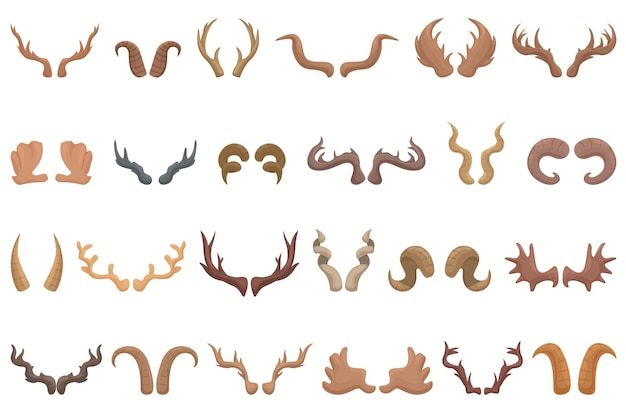 Antlers icons set cartoon vector Deer horn