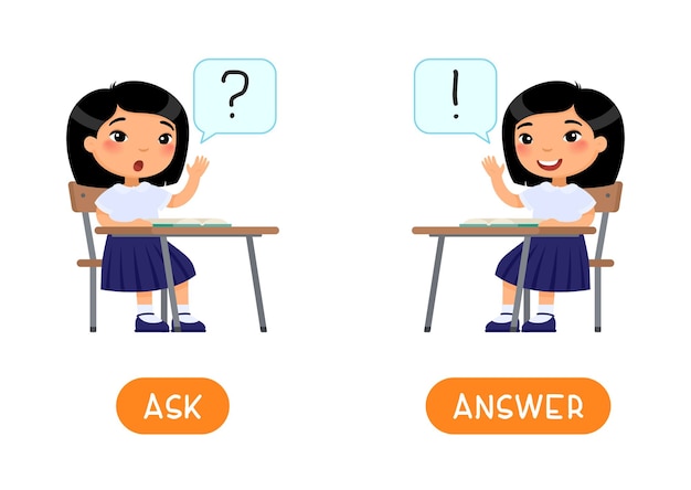반의어 개념 Ask 및 Answer 교육 반대 단어 카드 영어 공부를 위한 플래시 카드