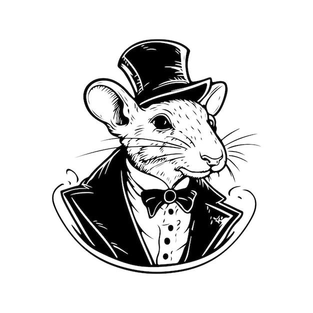 Antropomorfe rat vintage logo lijntekeningen concept zwart-witte kleur hand getekende illustratie