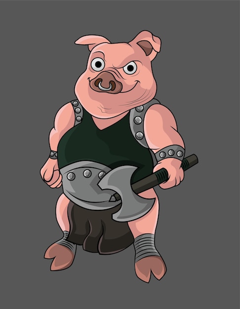 Antropomorphic pig warrior character vector illustration