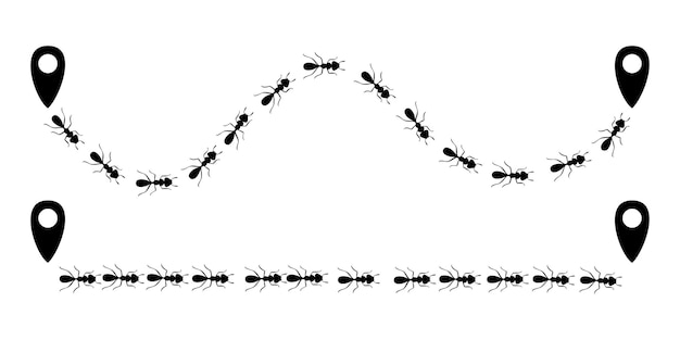 위치 아이콘이 있는 개미 흔적. 경로 또는 흰색 배경에서 격리된 경로입니다. 벡터 일러스트 레이 션