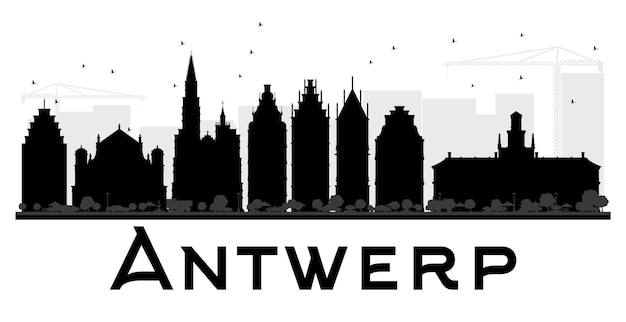 Vector antwerpen city skyline zwart-wit silhouet. vector illustratie. eenvoudig plat concept voor toeristische presentatie, banner, plakkaat of website. stadsgezicht met bezienswaardigheden.