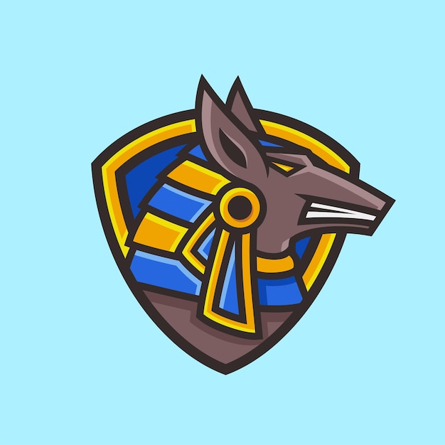 Anubis badge mascot cartoon character, flat design style