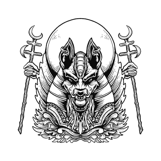 Anubis head ornament illustration