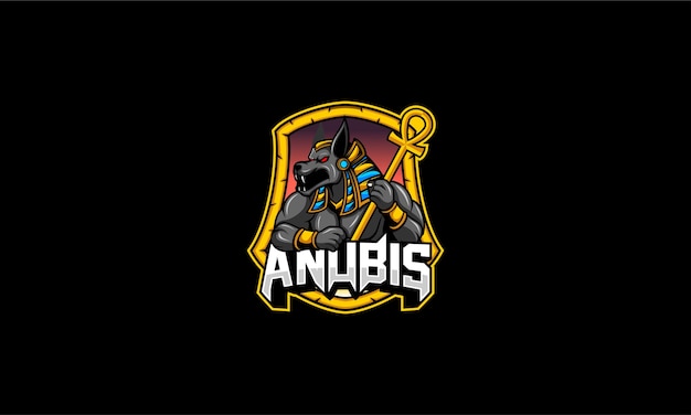 Vector anubis houdt embleem van het personeel vast