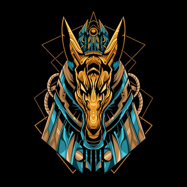 Anubis mecha robot vector illustration with geometric design