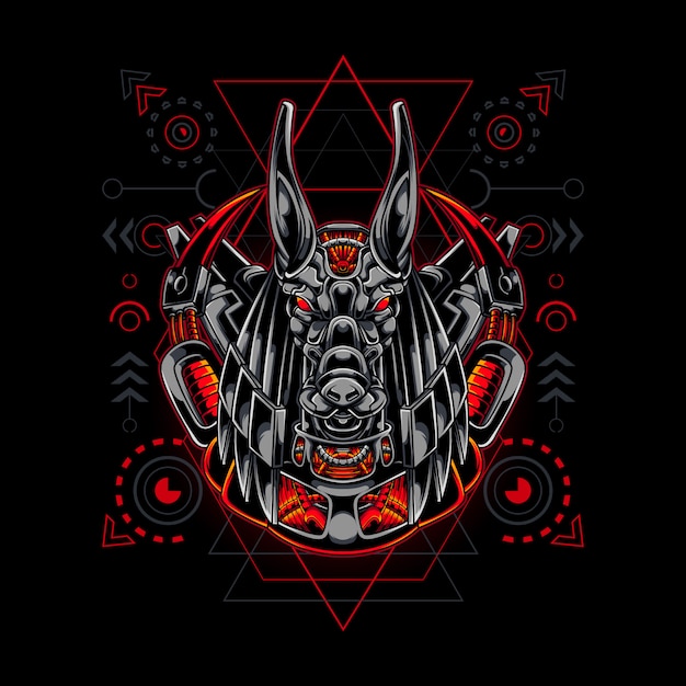 Illustrazione di geometria sacra robot anubis