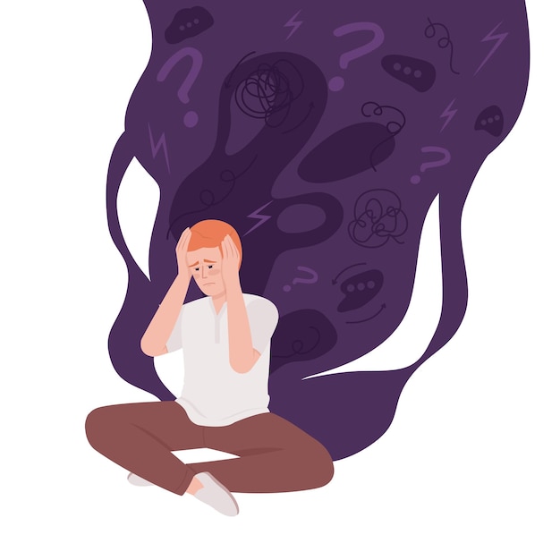 Anxiety man flat concept vector illustration