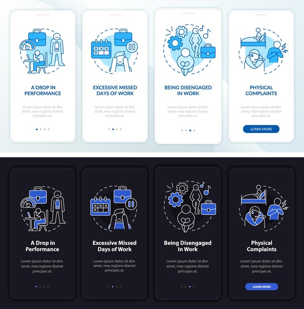 Anxiety reasons night and day mode onboarding mobile app screen