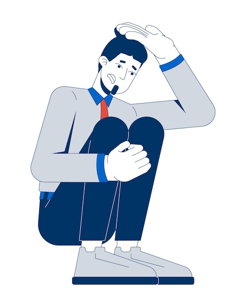 anxious businessman in crouching position 2d cartoon character