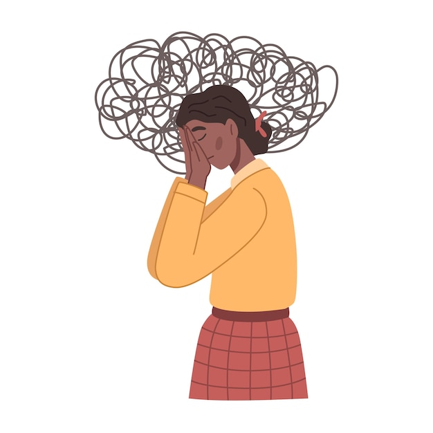 Anxious woman with mess in head