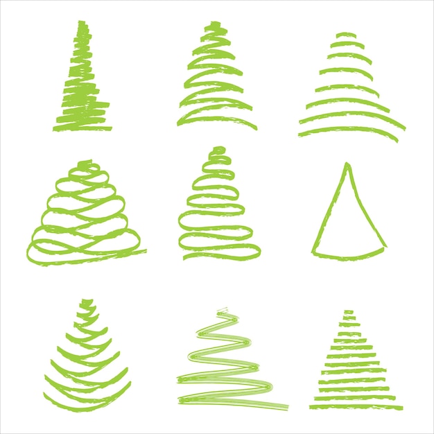 Любые виды рисованной елки в канун Рождества. набор векторных иллюстраций накануне дерева
