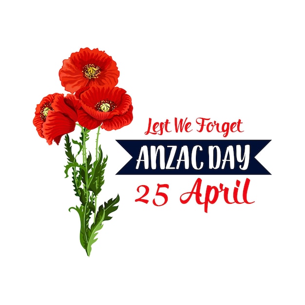 Vector anzac day 25 april red poppy vector icon ribbon