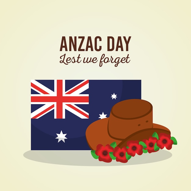 Anzac day lest we forget australian flag hat flowers symbol