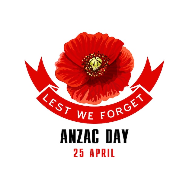 Vector anzac day lest we forget kaart met papaverbloem