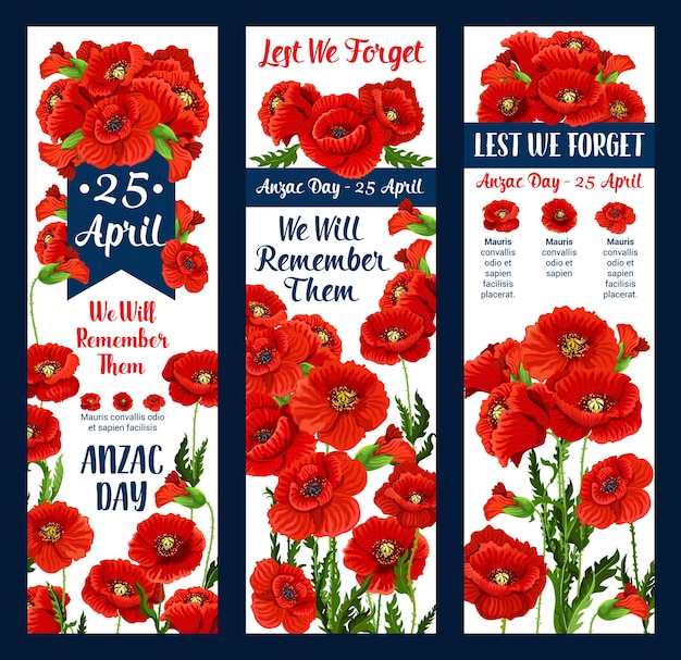 Anzac day lest we forget poppy vector ribbon icon