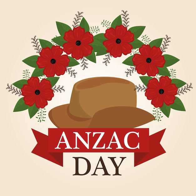 Vector anzac day poster with red poppy flower