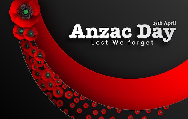 Anzac 데이 벡터 포스터입니다. 우리가 잊지 않도록. 색 바탕에 좋은 빨간 양 귀 비 꽃과 함께.