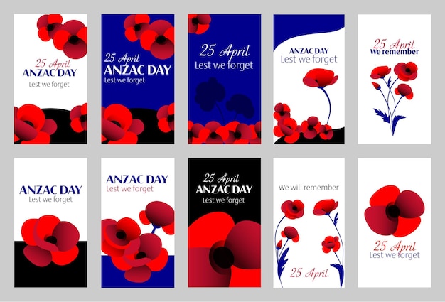 Векторные шаблоны социальных сетей Anzac с цветами мака