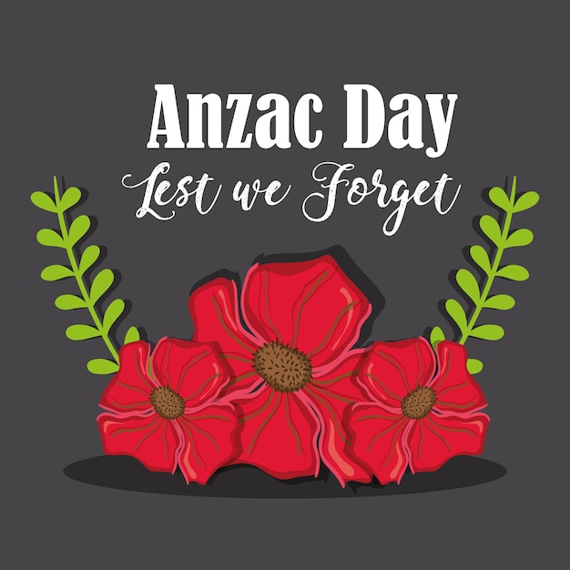 Anzac day con foglie di rose e rami