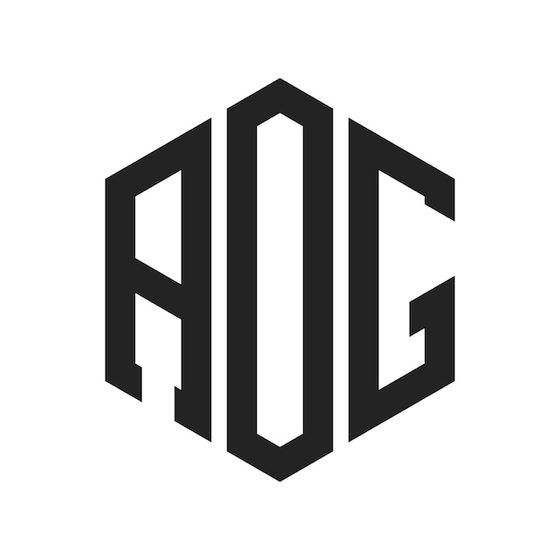 A.O.G. のロゴデザイン:A.O.J. のイニシャル・レター・モノグラム・ロゴ六角形の形を用いたロゴ