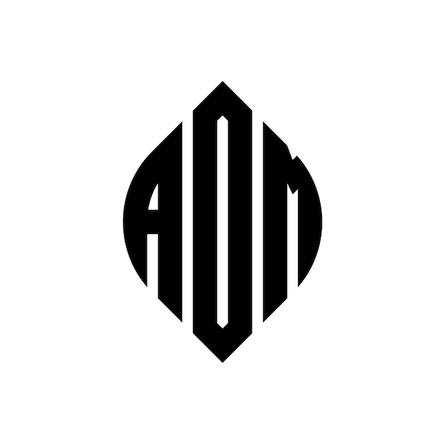 Aom design del logo a lettere circolari con forma di cerchio e ellisse aom lettere ellissi con stile tipografico le tre iniziali formano un logo a cerchio aom emblema circolare monogramma astratto lettera segno vettore