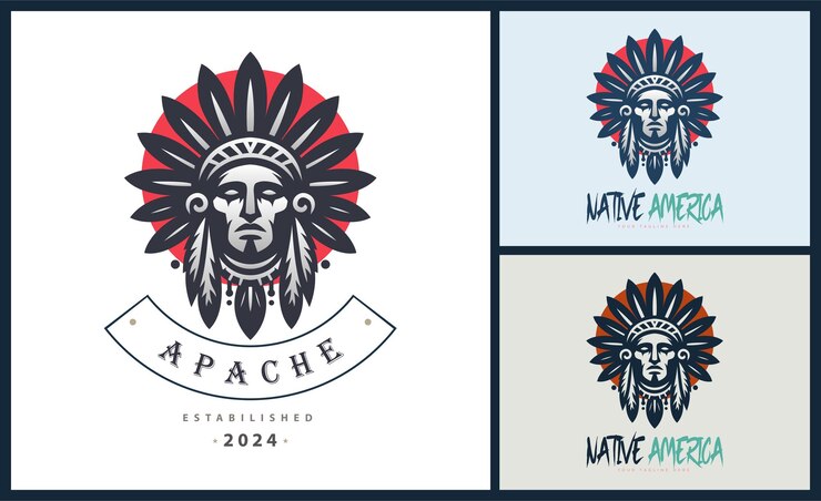 Vector apache indian aztec native american warrior tribes face head logo template design