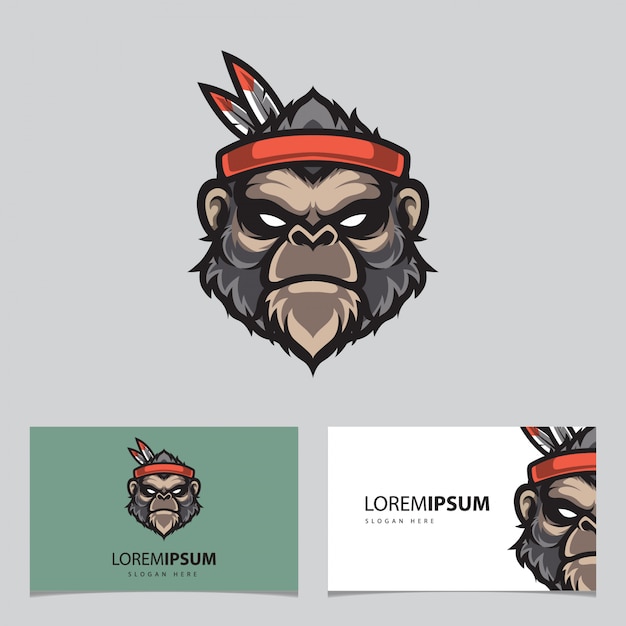 Vector apache monkey hoofd mascotte logo naam kaartsjabloon