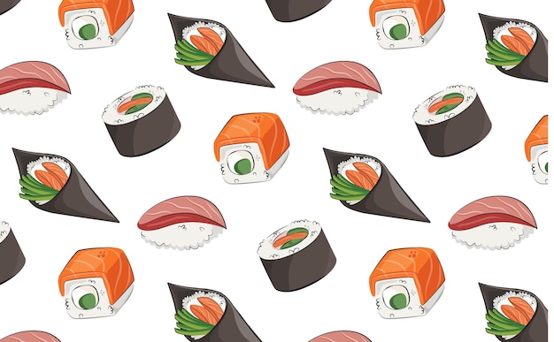 Apanese cucina cibo vettore modello piatto illustrazione isolato su sfondo bianco rotoli di sushi onigiri salsa di soia set modello senza cuciture immagine stock per ristorante menu e consegna poster