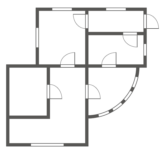 Vettore piano architettonico dell'appartamento condominio o casa isolati in bianco e nero pianta interior design cucina camere da letto soggiorno sala da pranzo e bagno appartamento senza mobili vista dall'alto