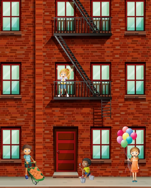 Apartment building with many kids