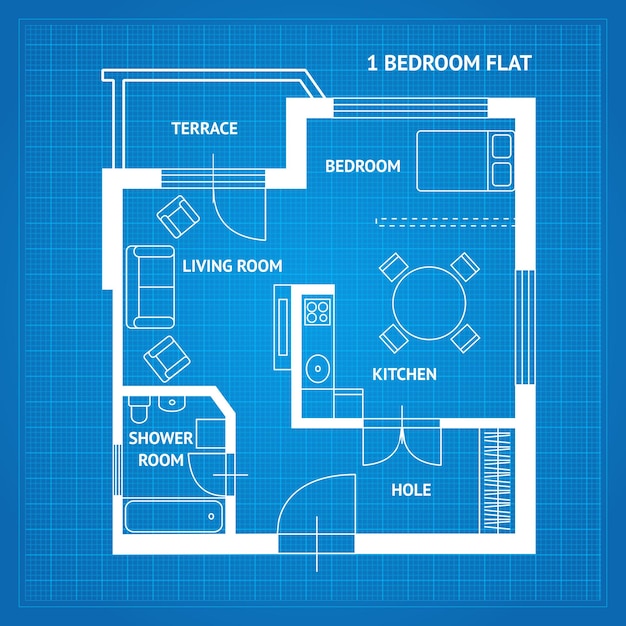 Apartment floor plan blueprint top view