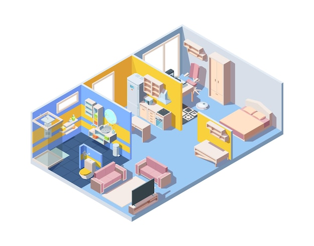 Vector apartment interior isometric concept