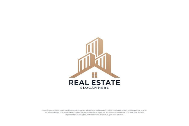 Vettore appartamento logo design logo immobiliare con colore dorato