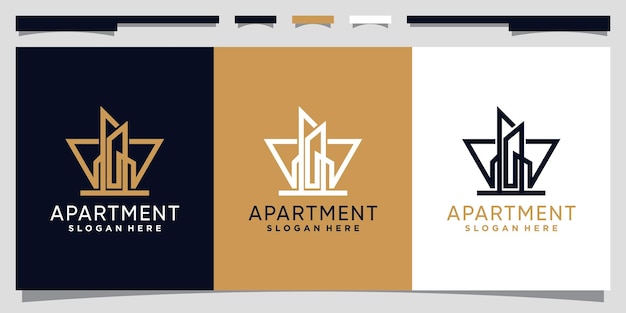 ラインアートスタイルプレミアムベクトルとアパートのロゴデザインテンプレート