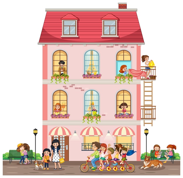 Apartment windows with neighbors cartoon character