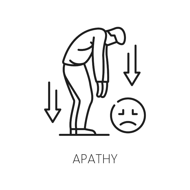 Apathy psychological disorder problem mental health Cognitive disorder or mental health psychotherapy or human psychology problem line vector sign outline icon or symbol with depressed man