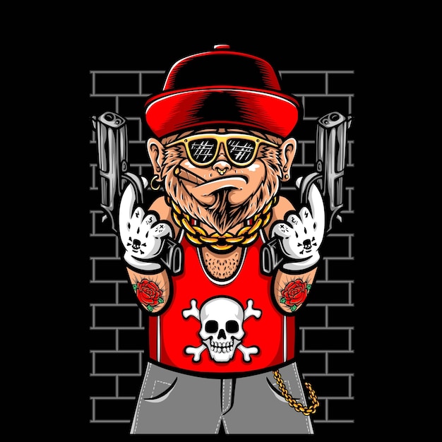 ape gangster holding gun vector