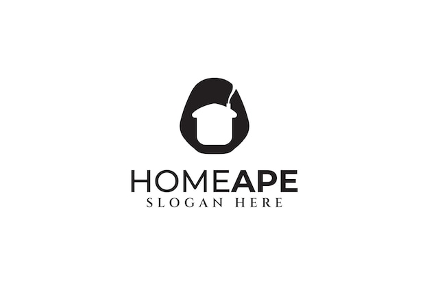 ape head with negative space house home shape modern logo design template