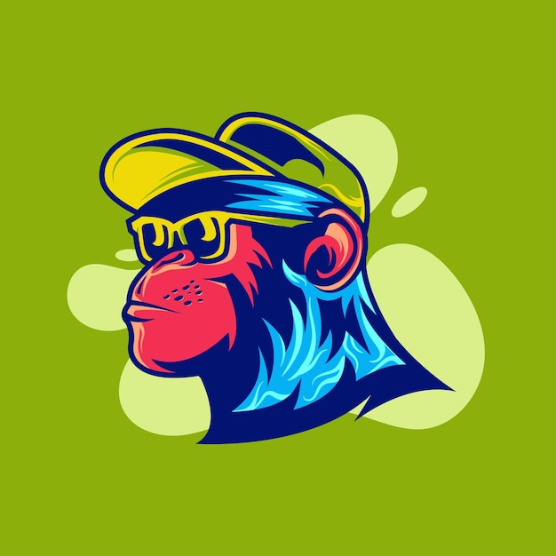 Ape wearing hat and glasses mascot logo modern vector illustration