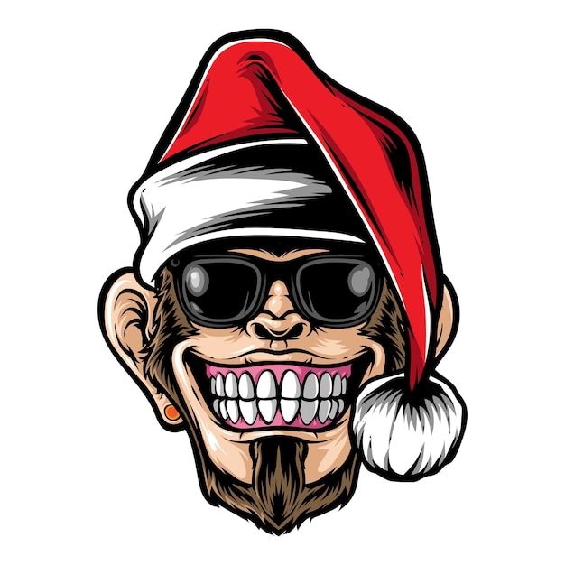 Vector ape wearing santa hat vector